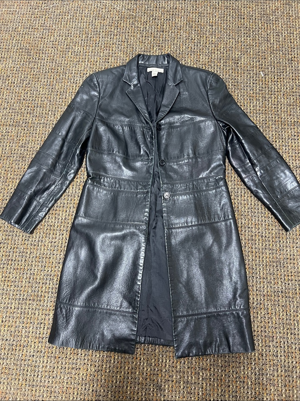 Anne Klein Black Leather Long Coat